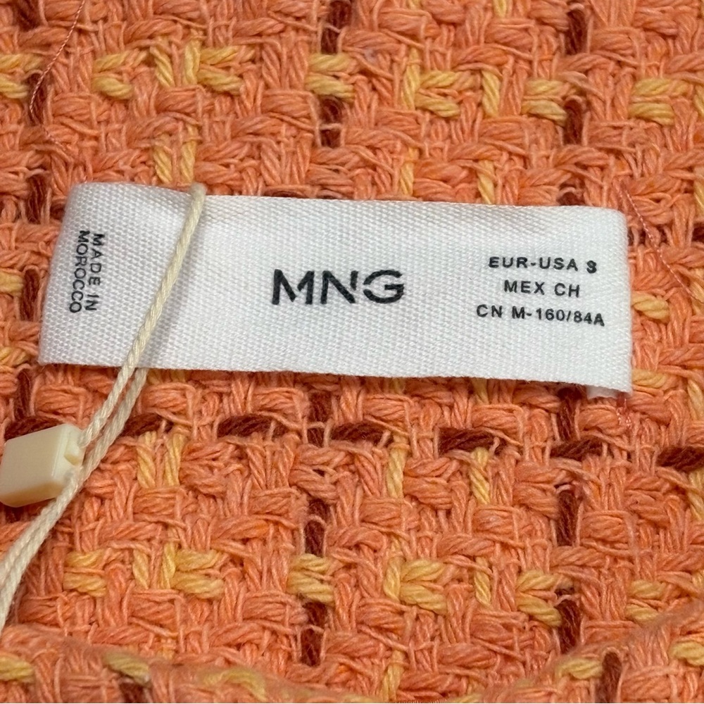 Mango MNG Short Tweed Blazer Orange Goldtone Button Details Size S NEW - Picture 10 of 15